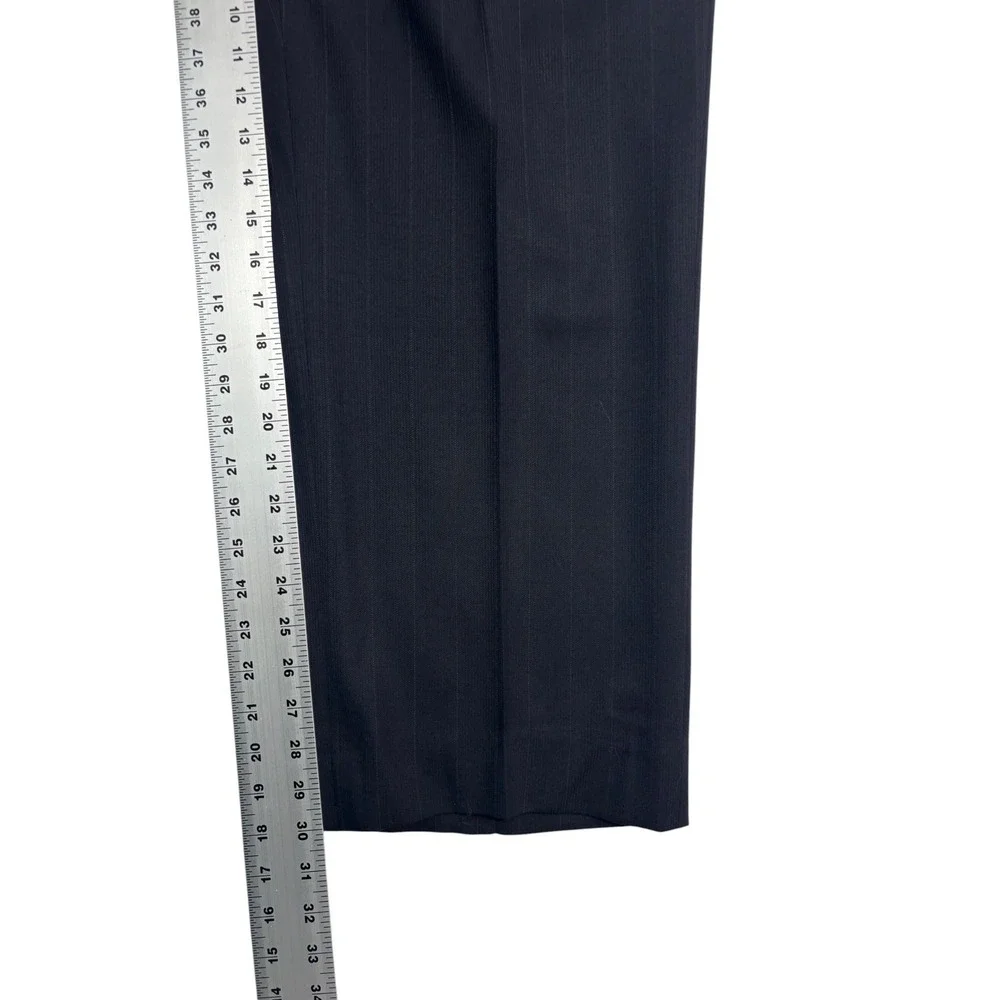 vtg 90s Stafford 42L 36x30 Midnight Blue Striped 3pc Pant Suit Wool Pleated
